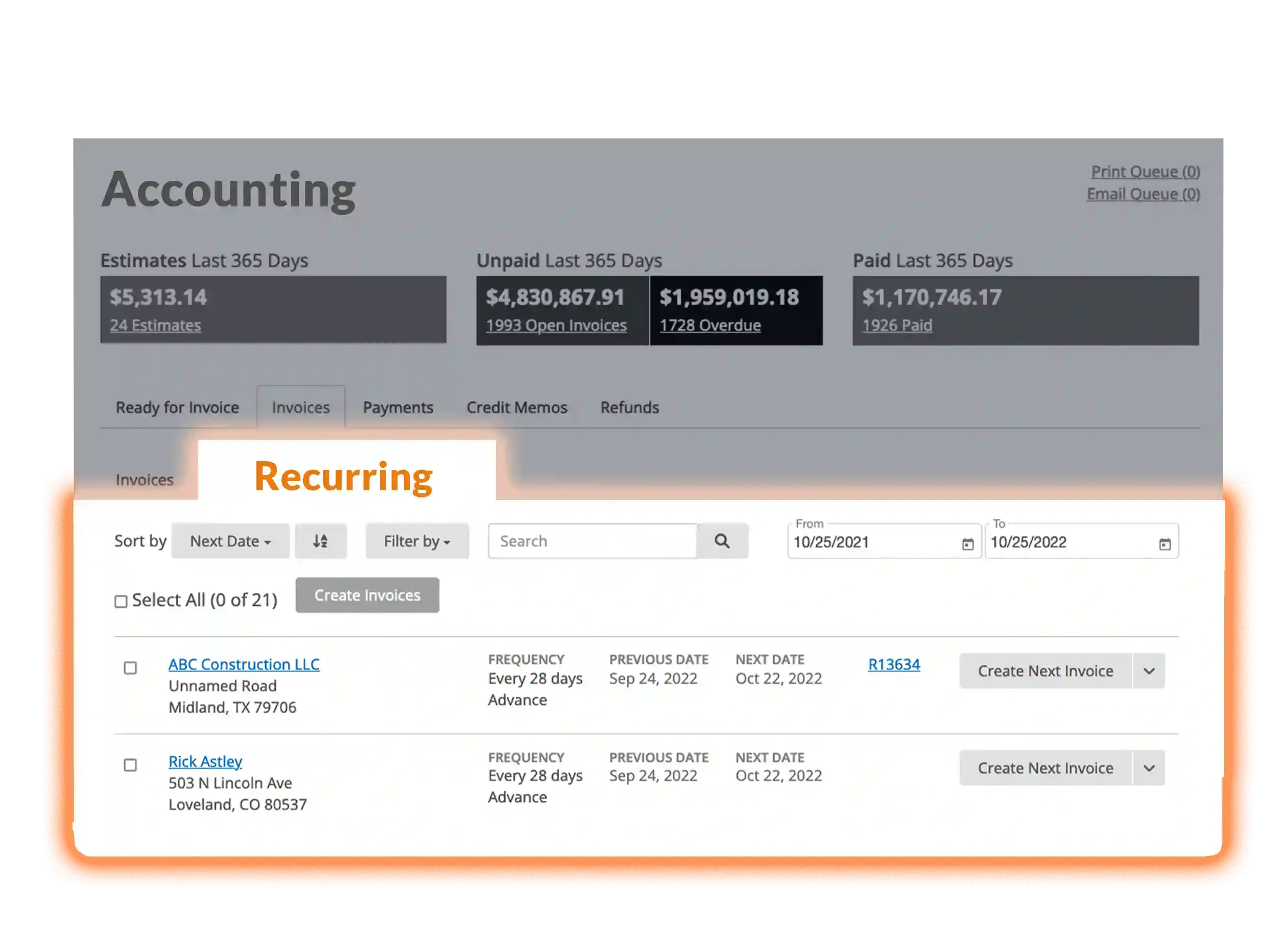 See all recurring billing info with just a click